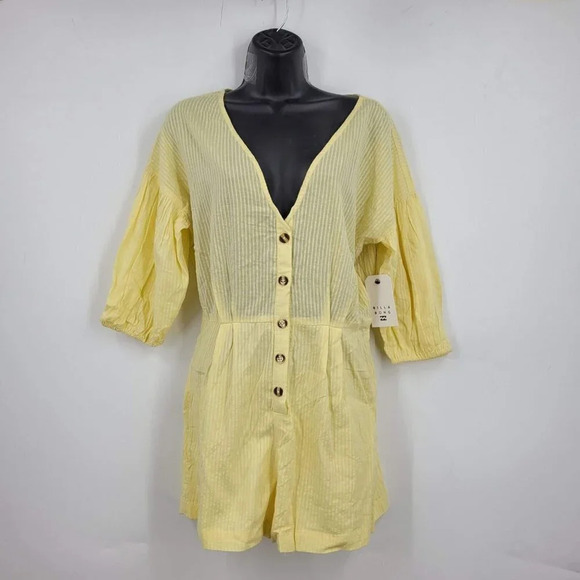 Billabong Womens Sun Valley Button Front Seersucker Romper Sunbeam Size M NWT‎ - Picture 2 of 11